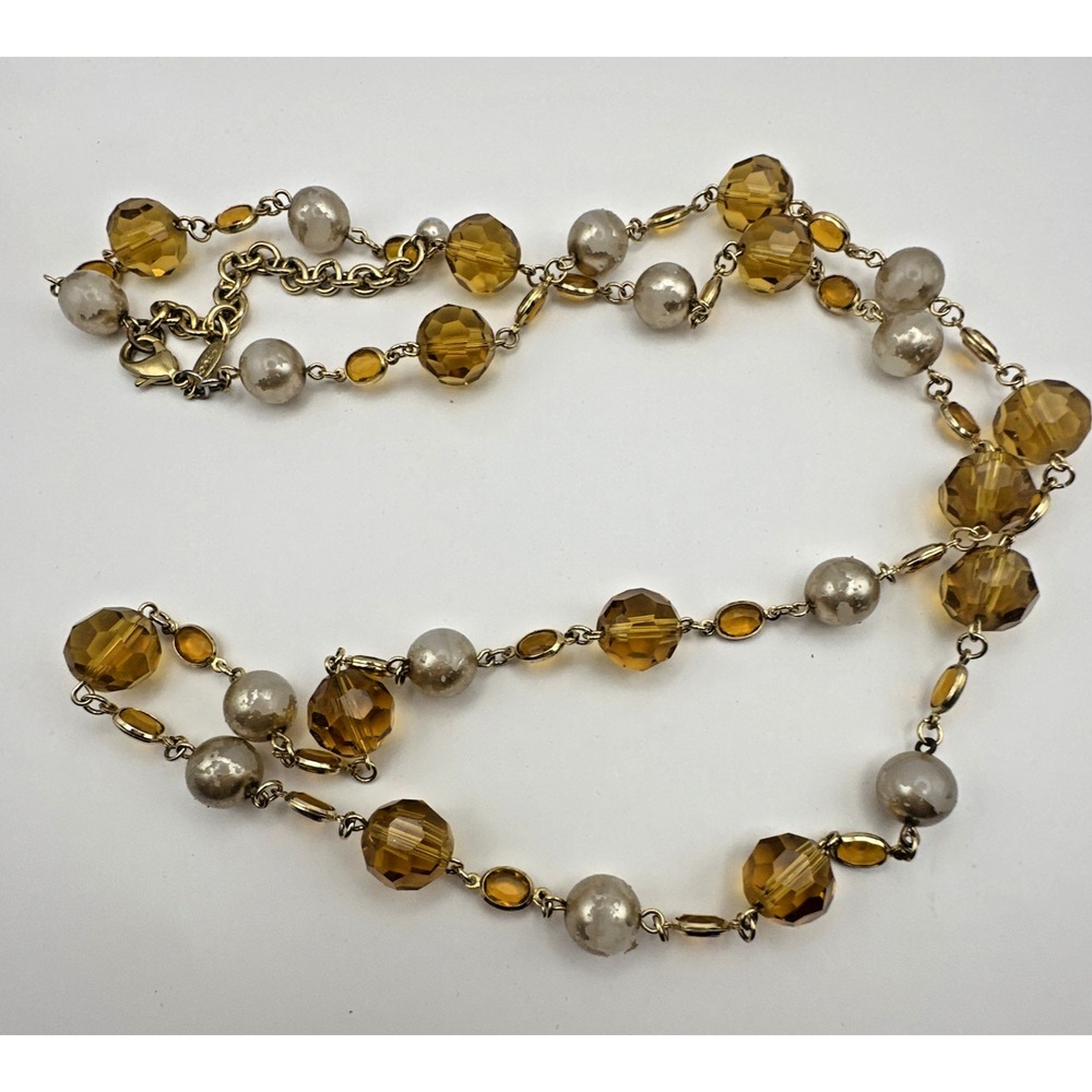 Joan Rivers Women's Necklace Gold Tone Metal Faux Pearls Bezel Crystals 36 in - Picture 7 of 10